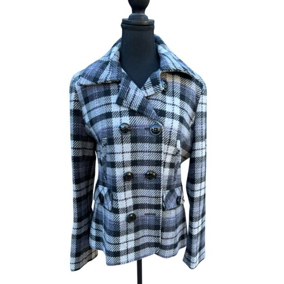 VTG 80s Maralyn Me Preppy Academic Plaid Wool Double Breasted Peacoat Jacket - Picture 1 of 11